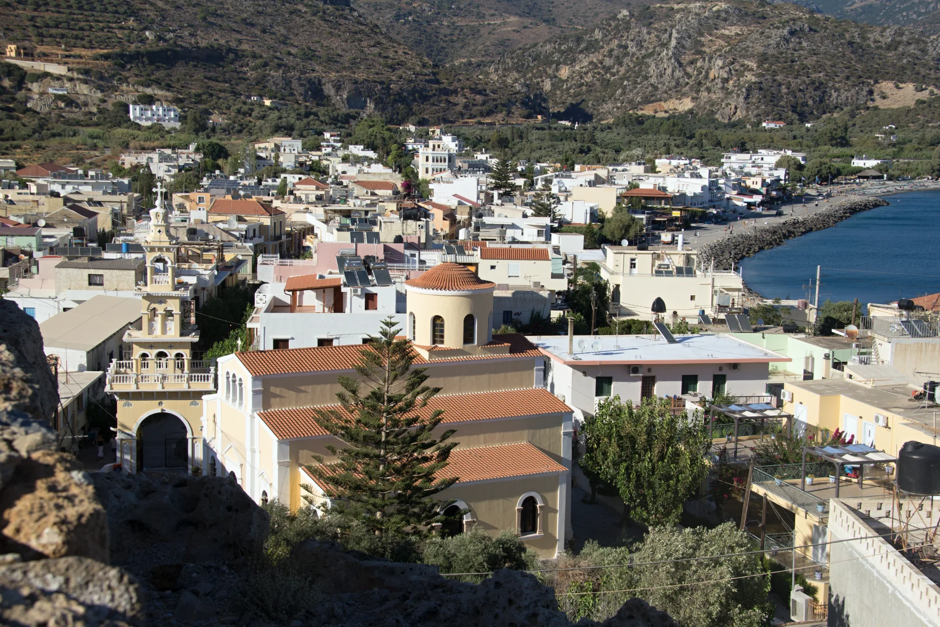 View from the Kastro across Paleochora with its church, houses and coastline