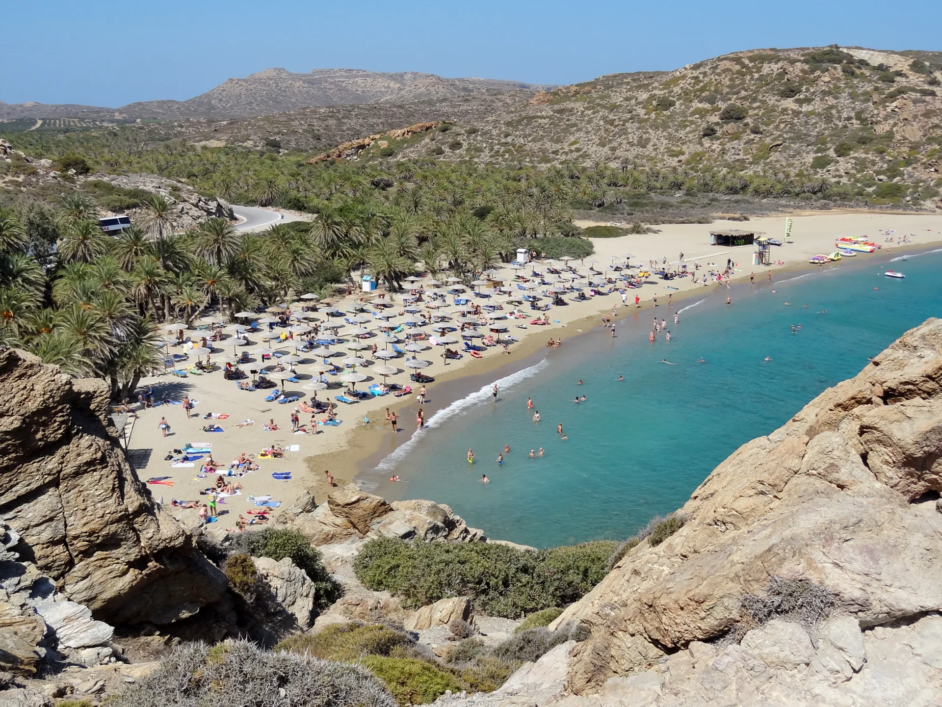 Vai palm beach with Cretan date palms, pale sand and sea on the northeast coast